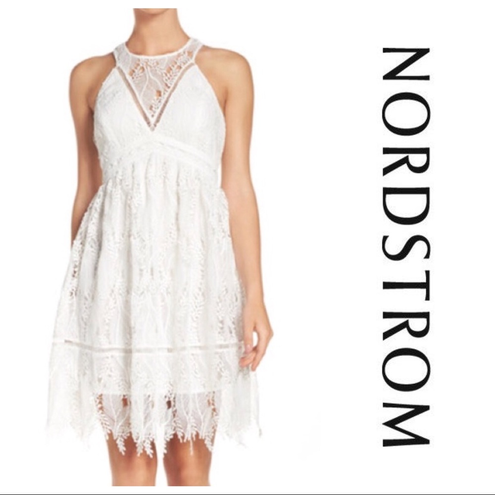 Chelsea28 Ivory Lace Halter Midi Dress